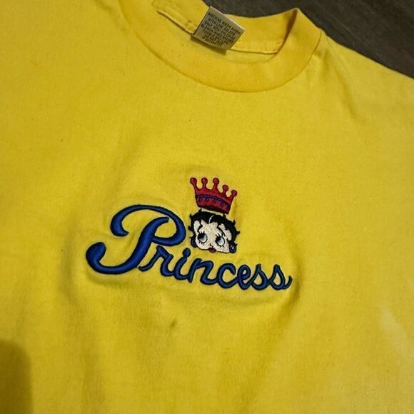 Vintage Betty Boop Women’s Yellow Bleached Embroidered Princess T Shirt Sz Large - Picture 6 of 11